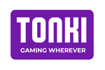 Tonki logo with purple background and white text on a white background